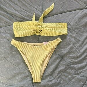 Blue Life Yellow Textured Bikini Set